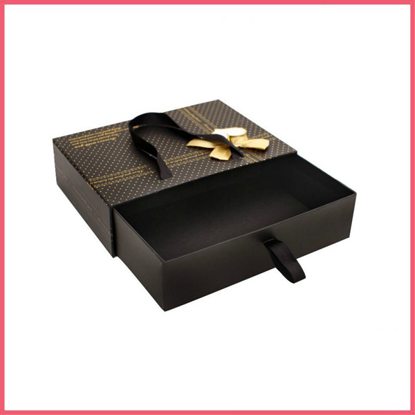 Cardboard Drawer Gift Box With Ribbon Handle